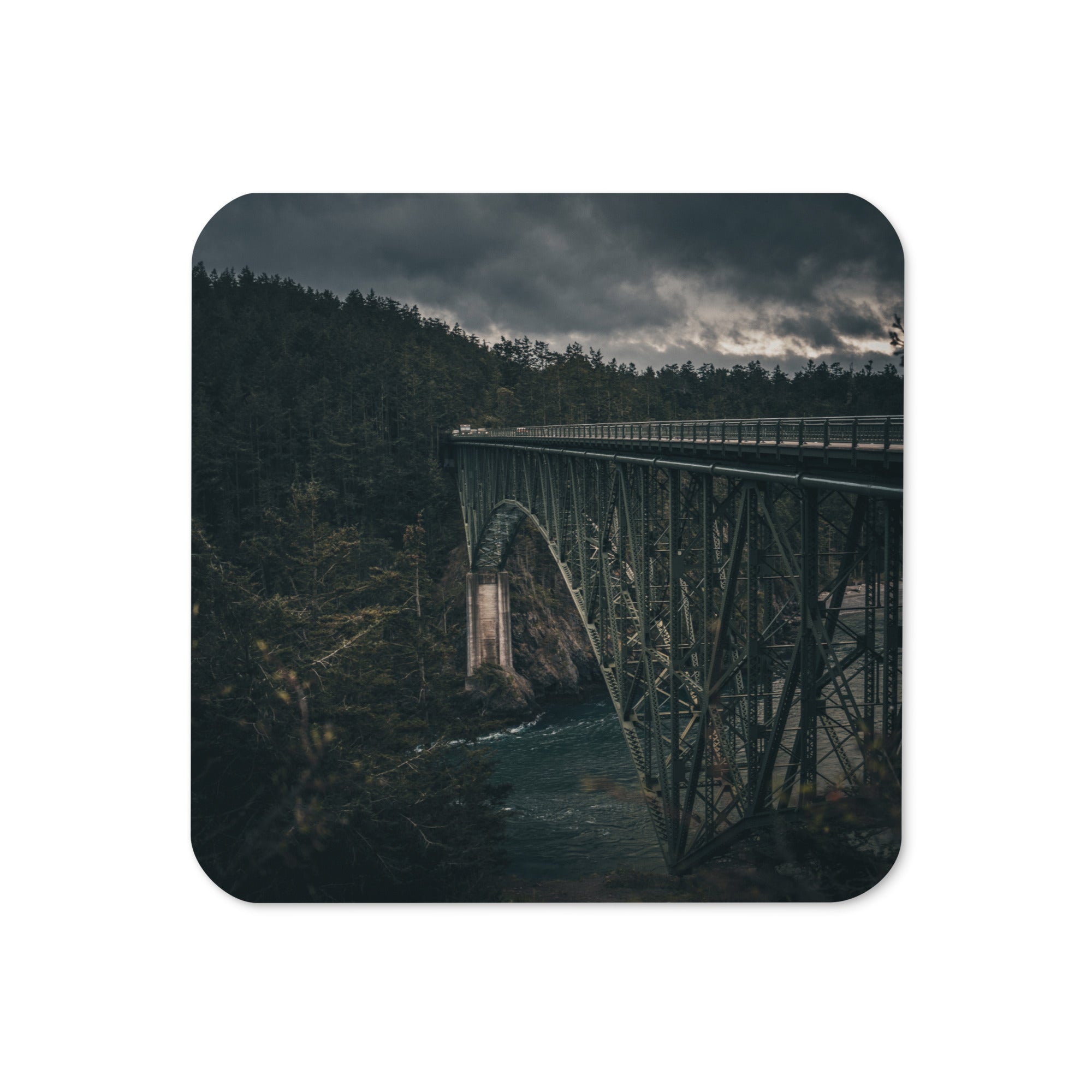Gloss Coated Cork Backed Coaster - Iron Through Pines