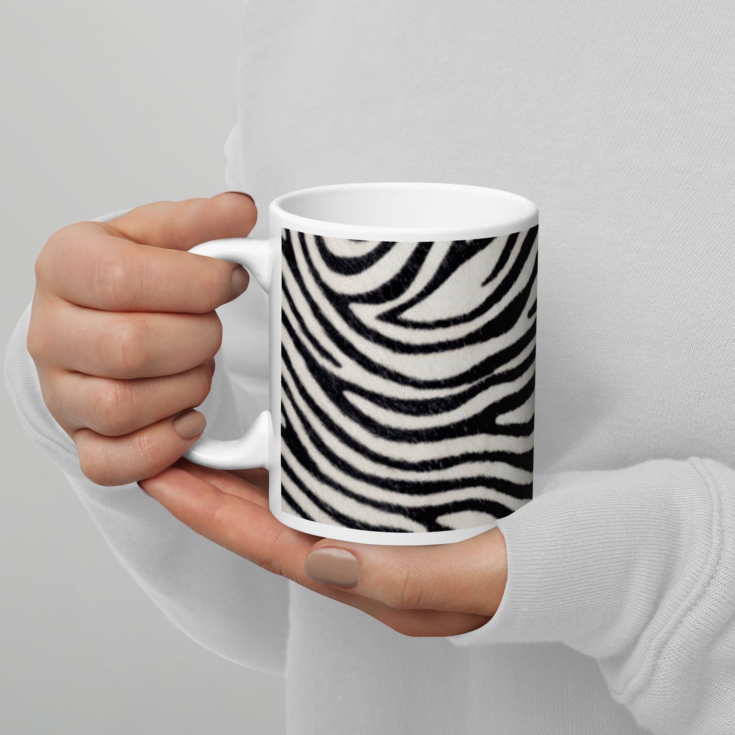 Glossy White Ceramic Coffee Mug - Zebra Pattern