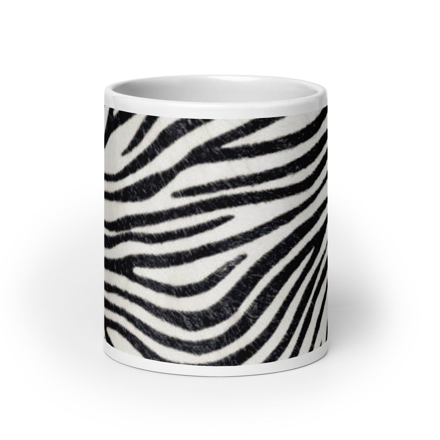 Glossy White Ceramic Coffee Mug - Zebra Pattern