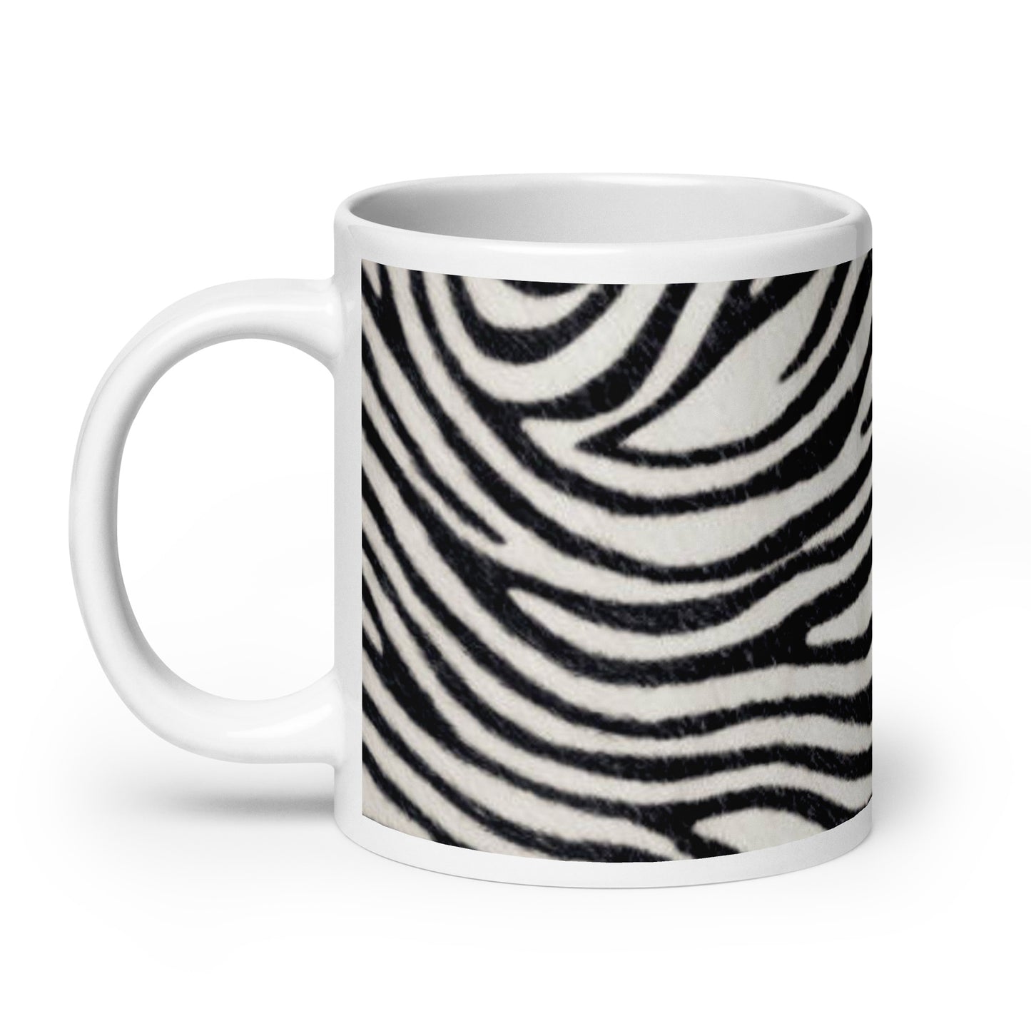 Glossy White Ceramic Coffee Mug - Zebra Pattern