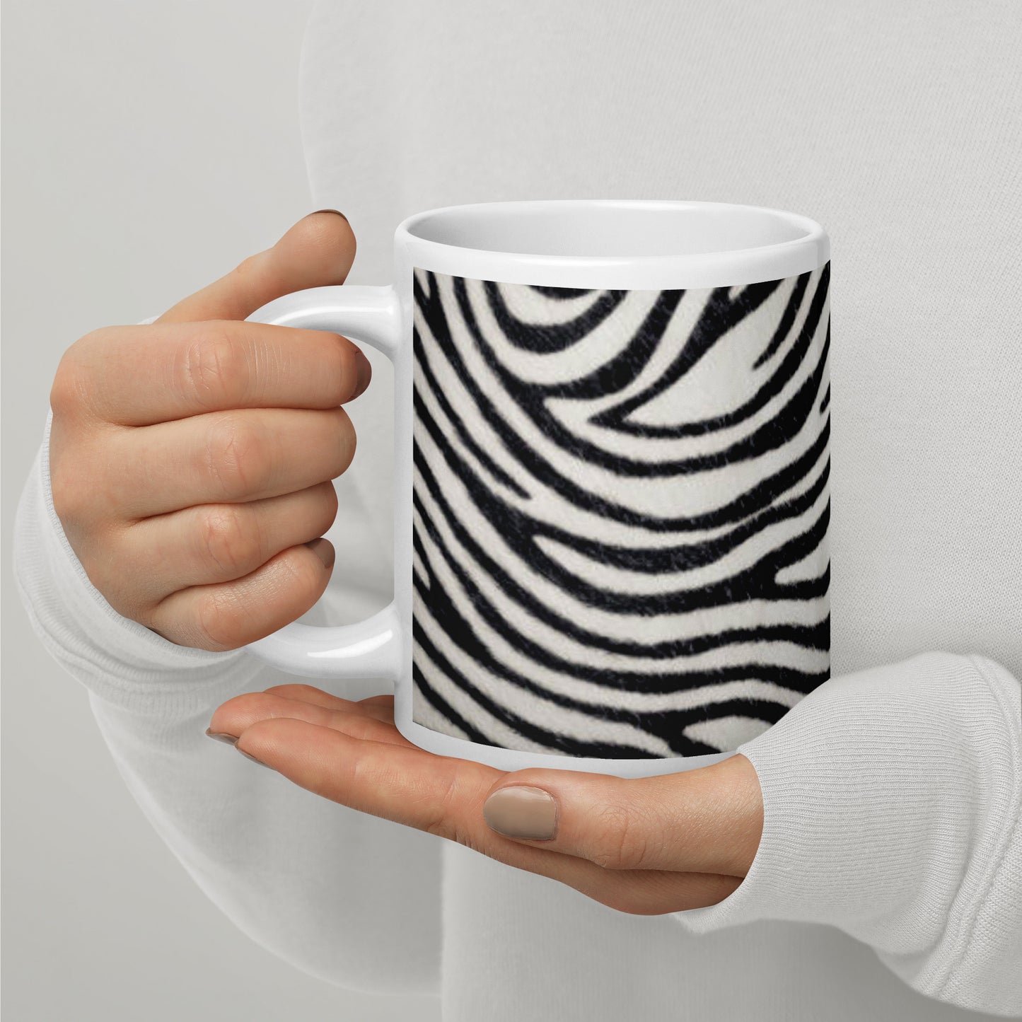 Glossy White Ceramic Coffee Mug - Zebra Pattern