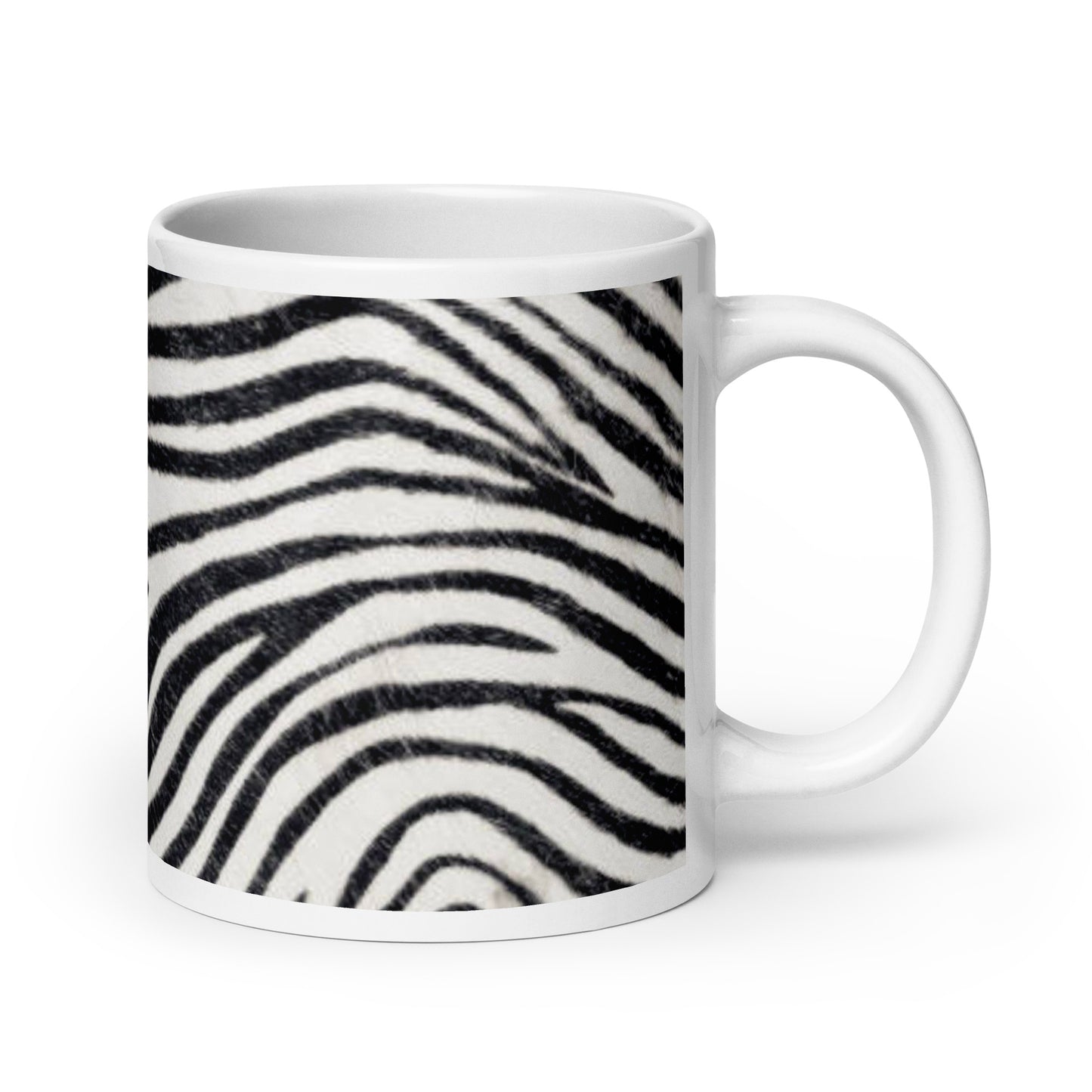Glossy White Ceramic Coffee Mug - Zebra Pattern