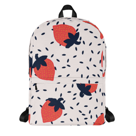 Water Resistant Medium Sized Backpack - Artsy Strawberry Print