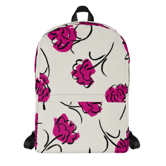 Water Resistant Medium Sized Backpack - Artsy Rose Print