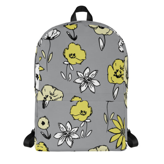 Water Resistant Medium Sized Backpack - Artsy Spring Flower Print