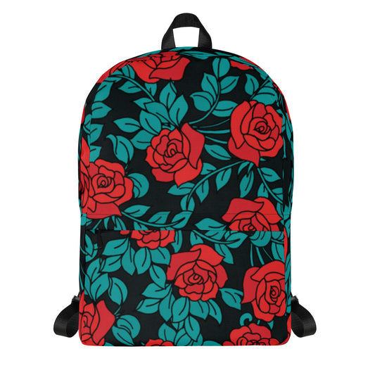 Water Resistant Medium Sized Backpack -  Rose Print