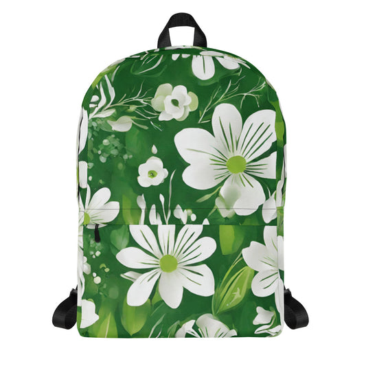 Water Resistant Medium Sized Backpack - Green Spring Print