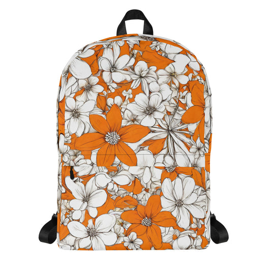 Water Resistant Medium Sized Backpack - Orange Spring Print