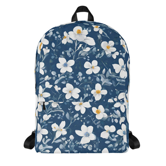 Water Resistant Medium Sized Backpack - Blue Spring Print