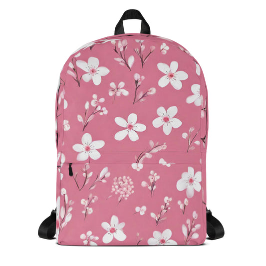 Water Resistant Medium Sized Backpack -  Pink Spring Print