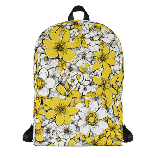 Water Resistant Medium Sized Backpack -  Yellow Spring Print