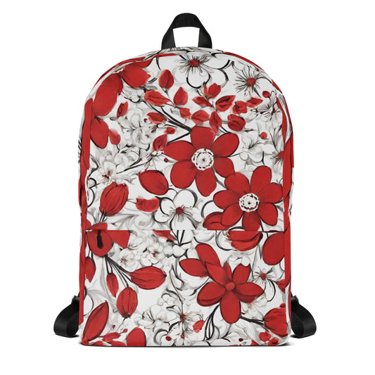 Water Resistant Medium Sized Backpack - Red Spring Print