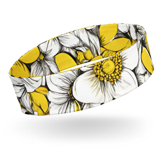 Womens Stretchy Headband - Yellow Spring Print