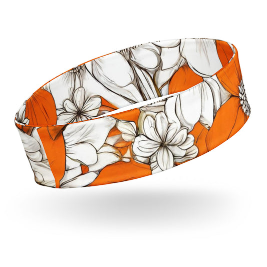 Womens Stretchy Headband - Orange Spring Print