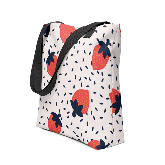 Premium Polyester Tote Bag - Artsy Strawberry Print