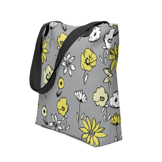 Premium Polyester Tote Bag - Artsy Flower Bloom Print