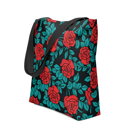 Premium Polyester Tote Bag - Rose Flower Print