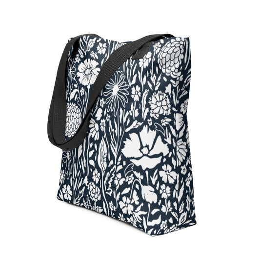 Premium Polyester Tote Bag - B&W Spring Burst Print
