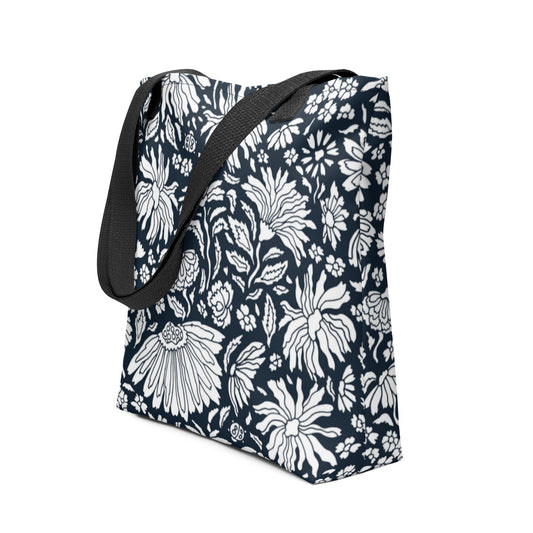 Premium Polyester Tote Bag - Scatter Spring Flowers Print