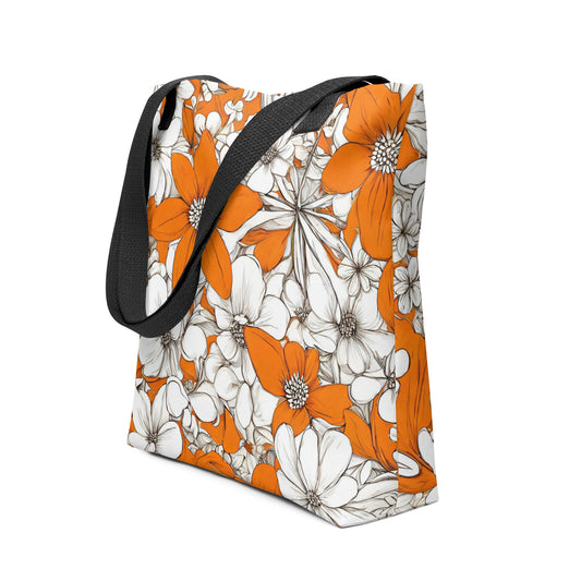 Premium Polyester Tote Bag - Orange Spring Print