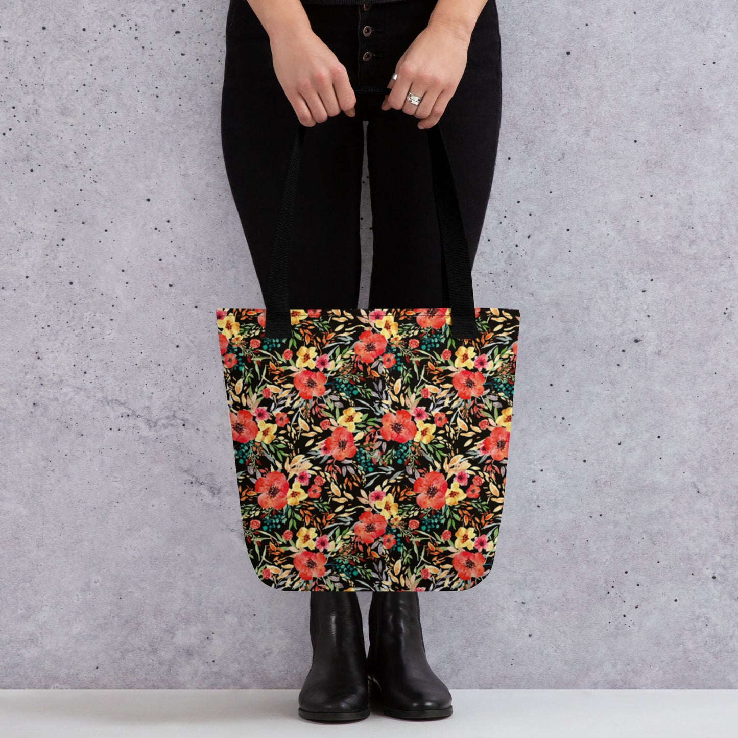 Premium Polyester Tote Bag - Midnight Bloom Print