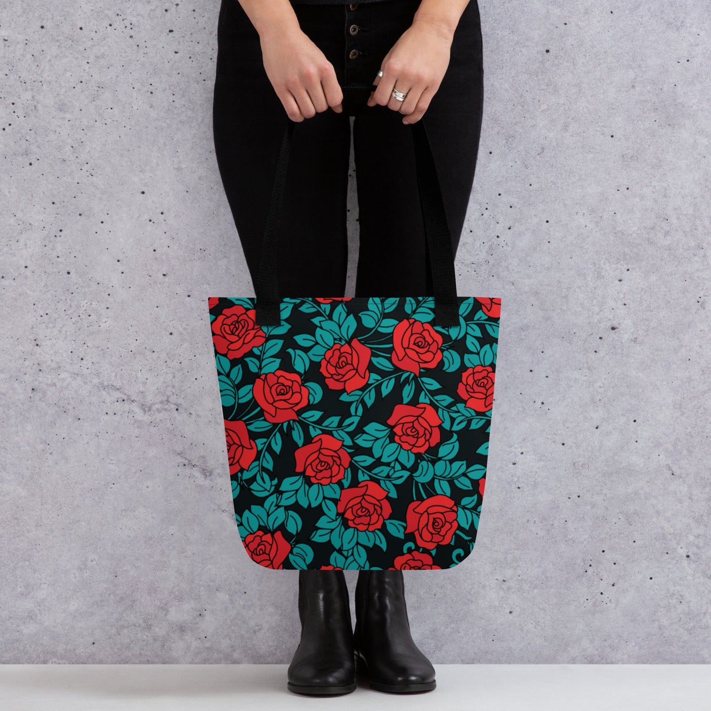 Premium Polyester Tote Bag - Rose Flower Print