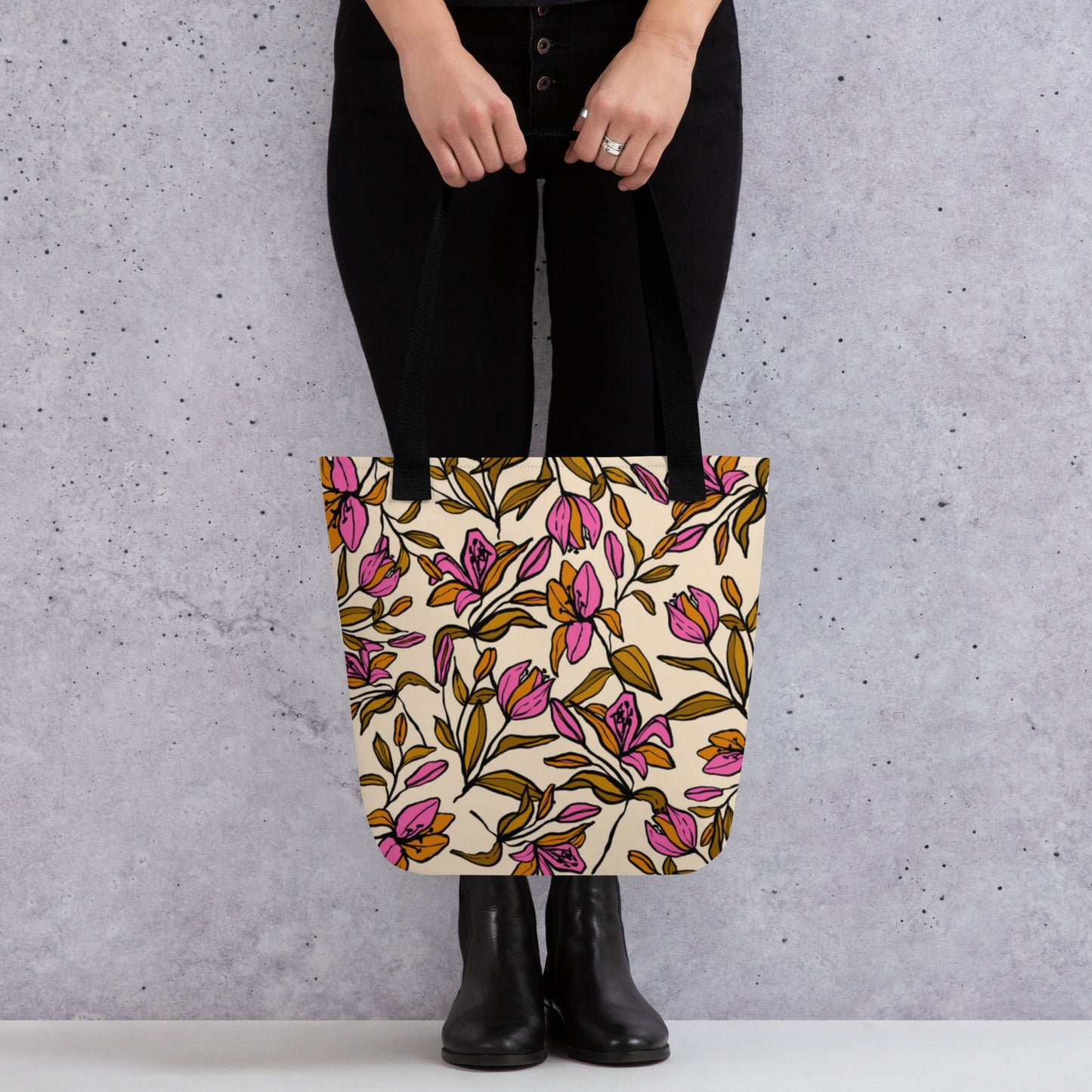 Premium Polyester Tote Bag - Blooming Spring Flowers Print