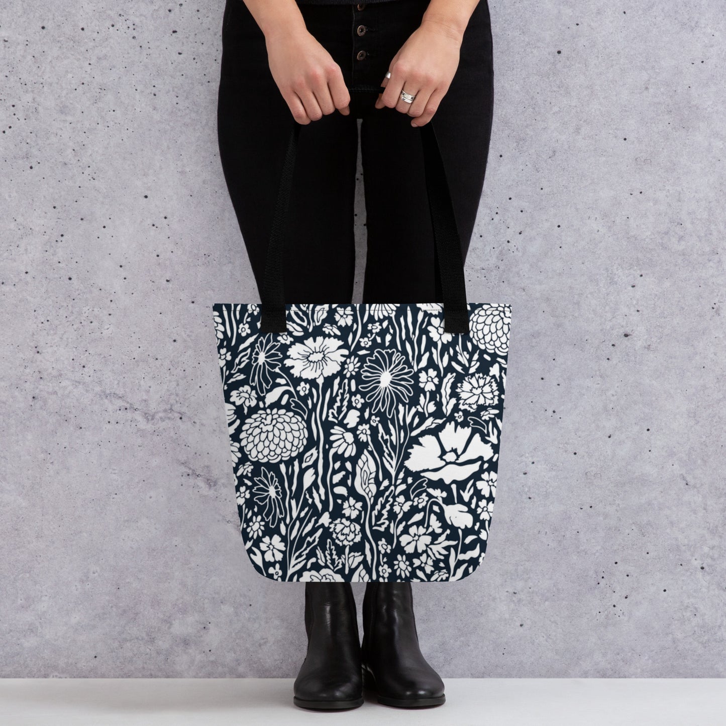 Premium Polyester Tote Bag - B&W Spring Burst Print
