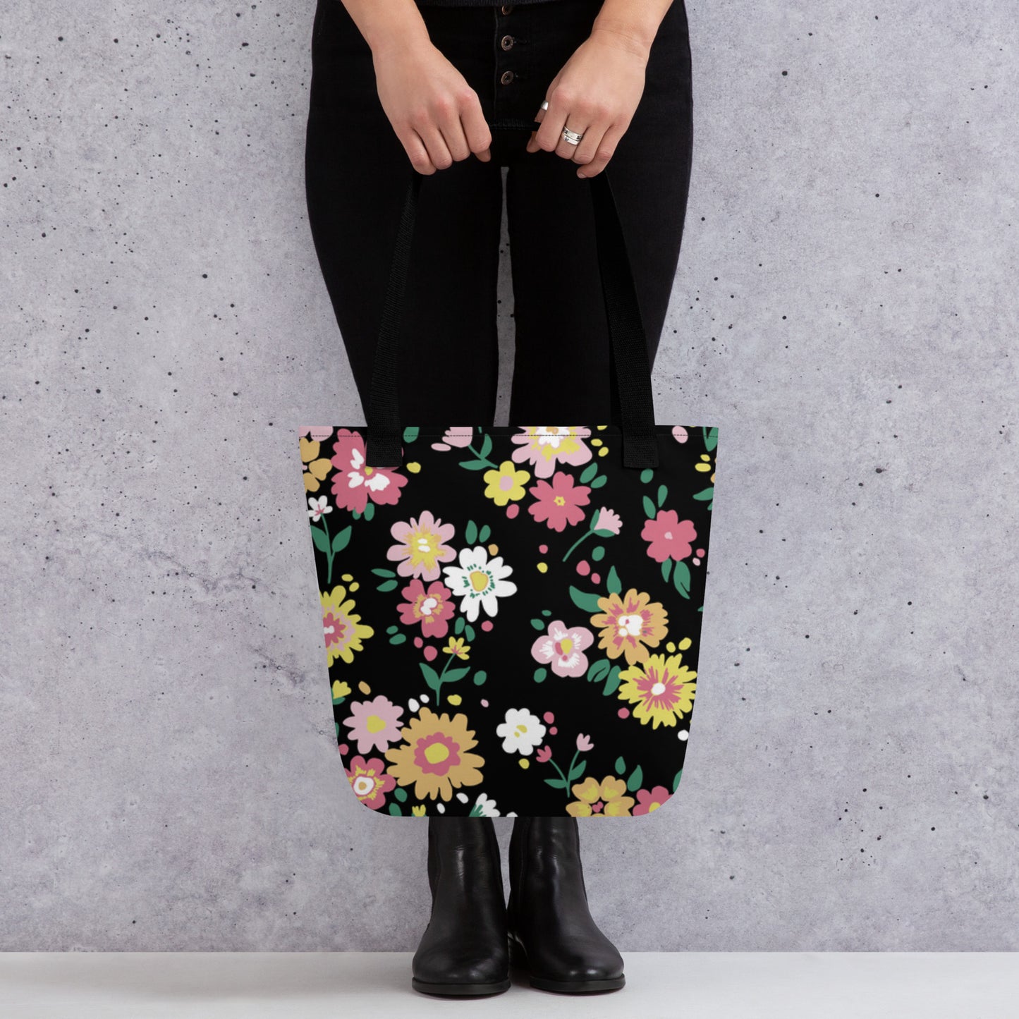 Premium Polyester Tote Bag - Cute Spring Flower Print
