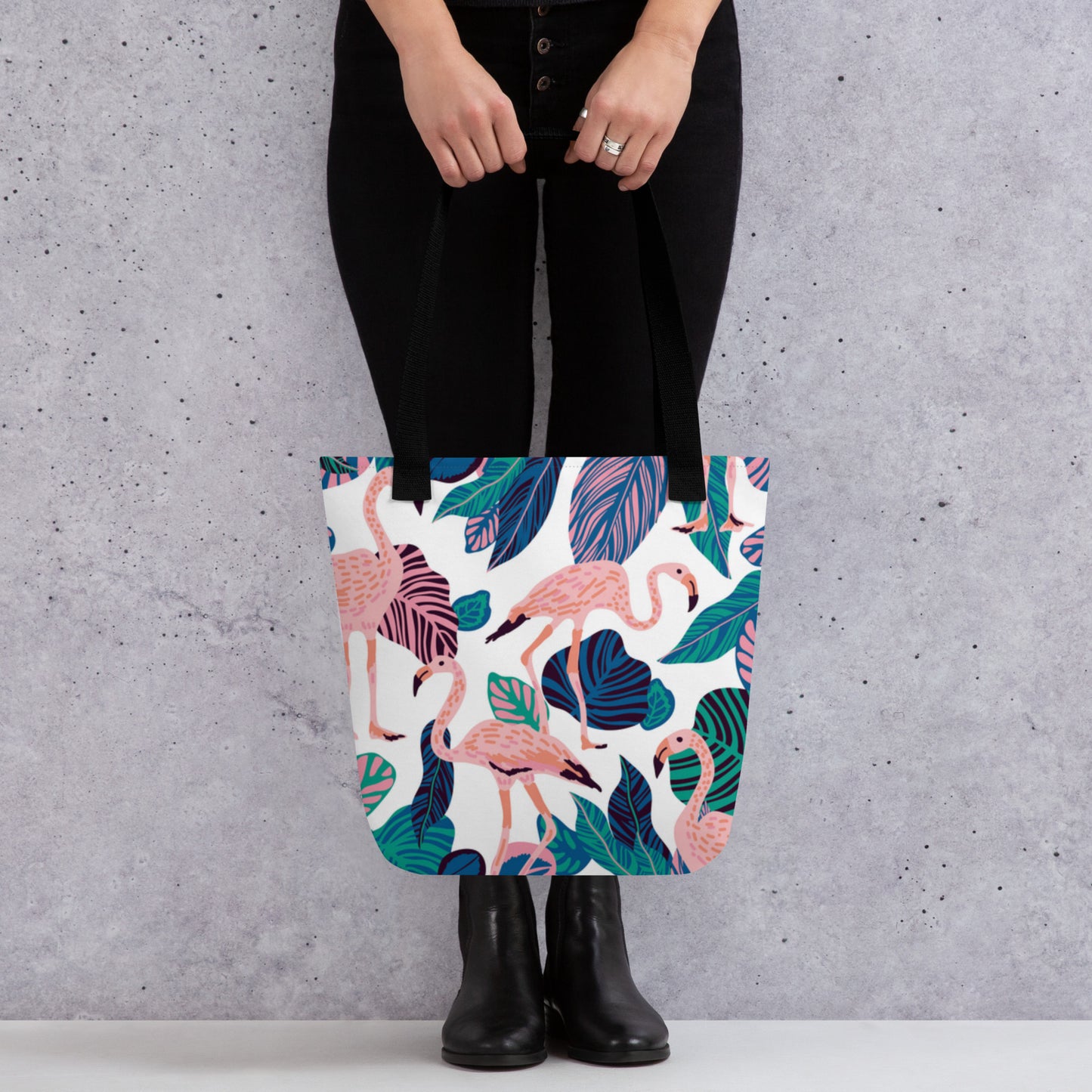 Premium Polyester Tote Bag - Artsy Flamingo Print
