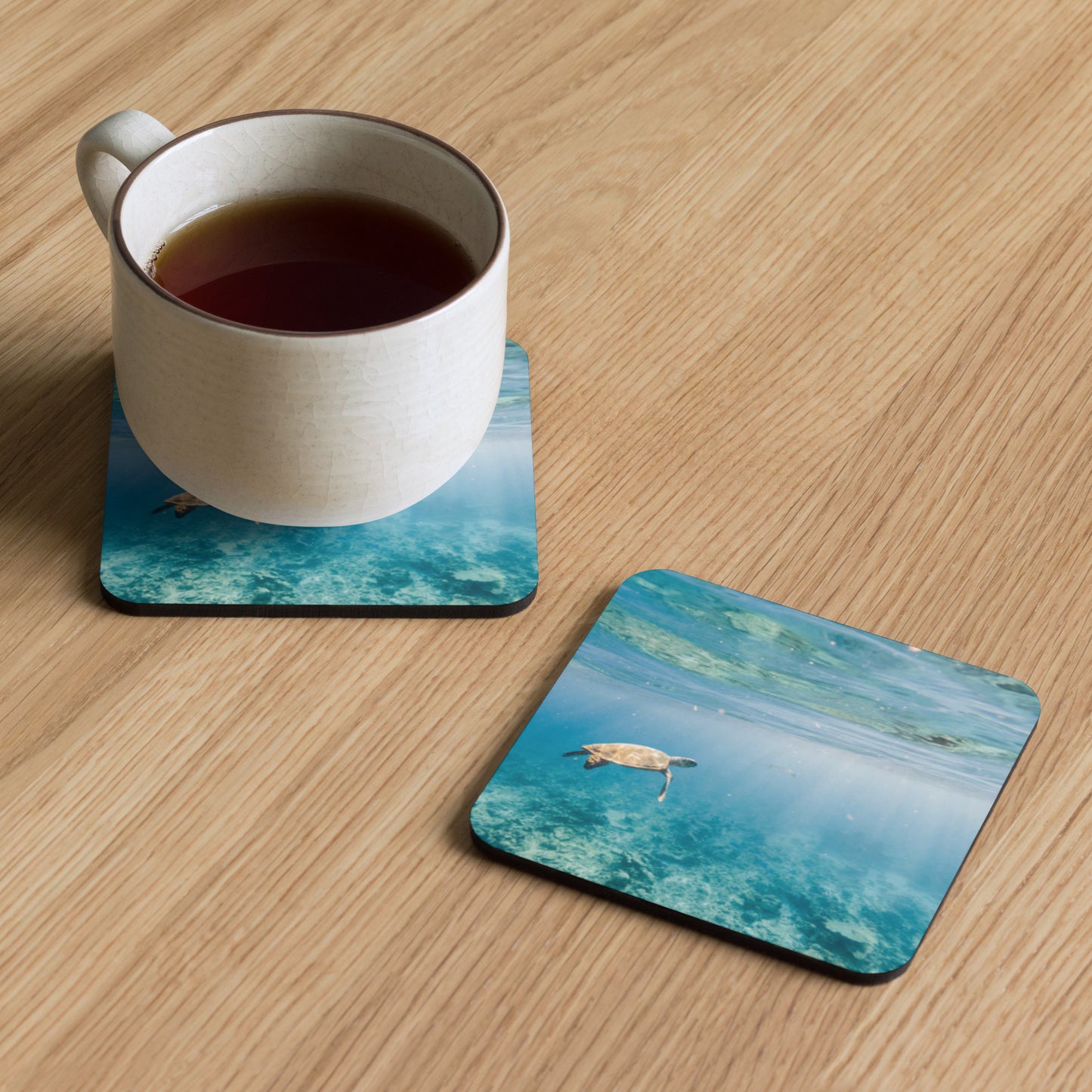 Gloss Coated Cork Backed Coaster - Sea Turtle