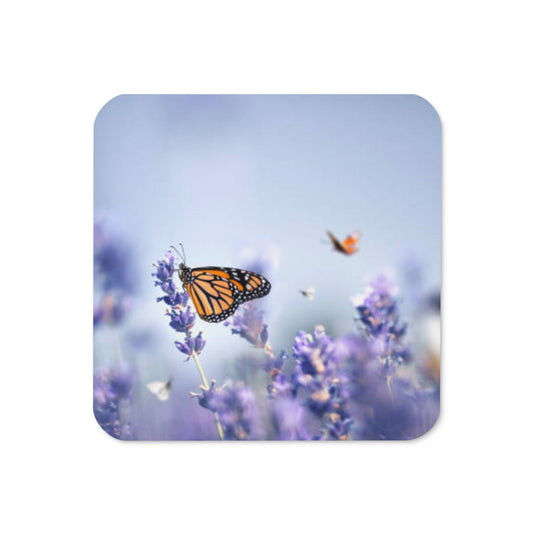 Gloss Coated Cork Backed Coaster - Elegant Butterfly