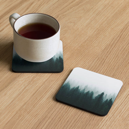 Gloss Coated Cork Backed Coaster - Moody Forest