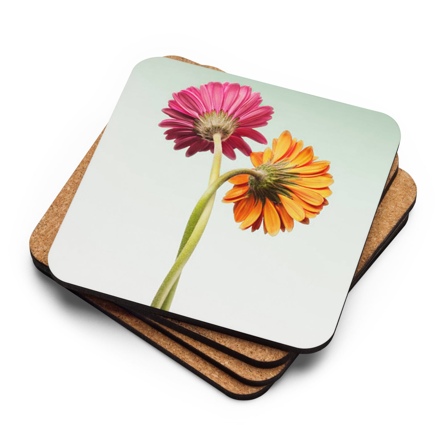 Gloss Coated Cork Backed Coaster - Twirled Flowers