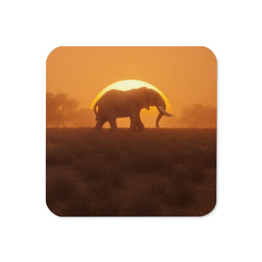 Gloss Coated Cork Backed Coaster - Safari Elephant Design