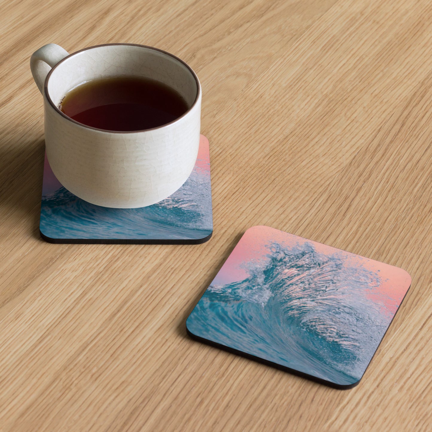 Gloss Coated Cork Backed Coaster - Ocean Wave