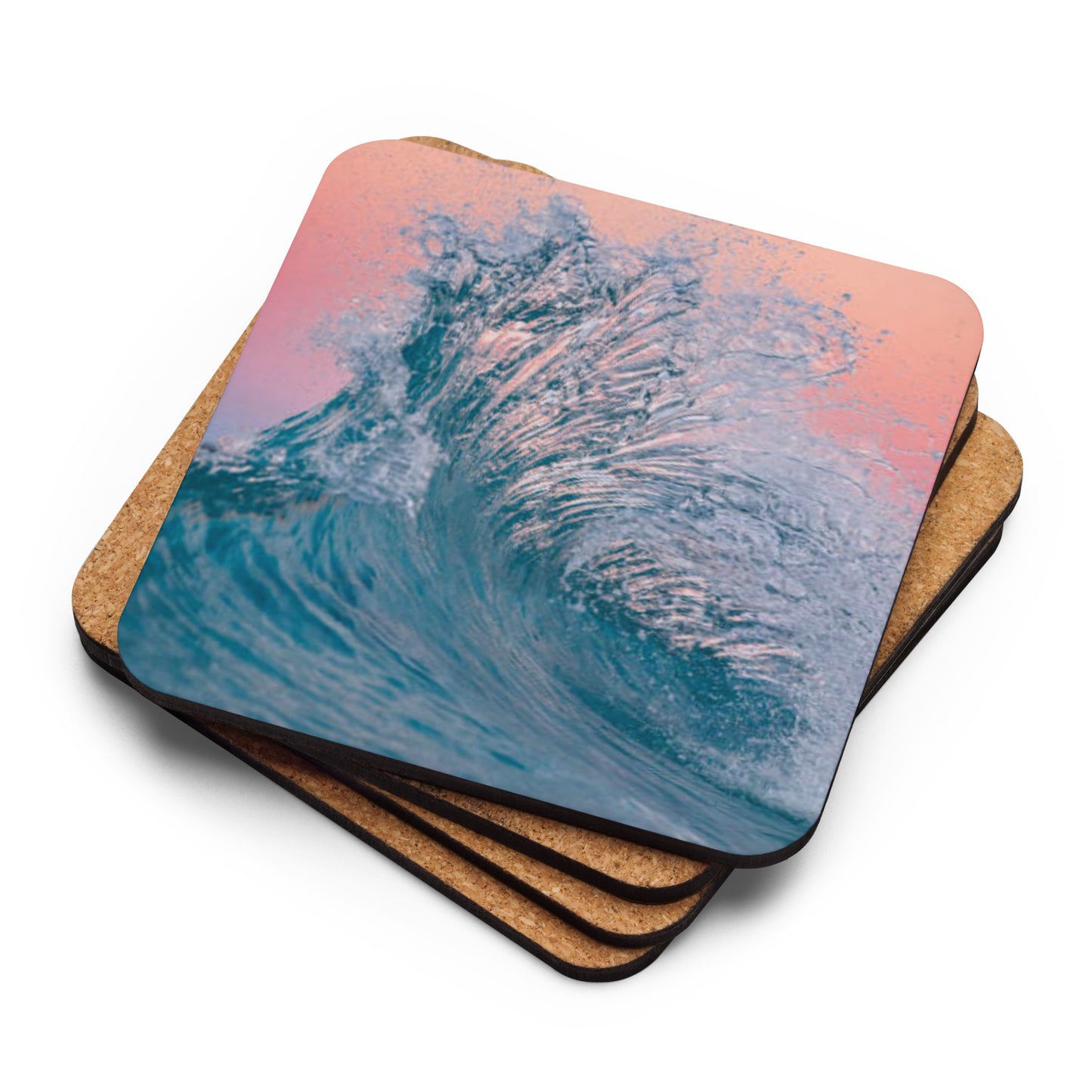 Gloss Coated Cork Backed Coaster - Ocean Wave