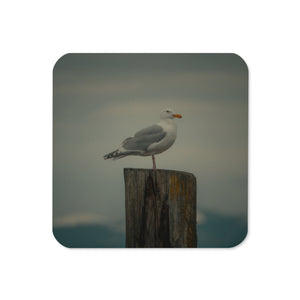 Gloss Coated Cork Backed Coaster - Gull Pier Perch