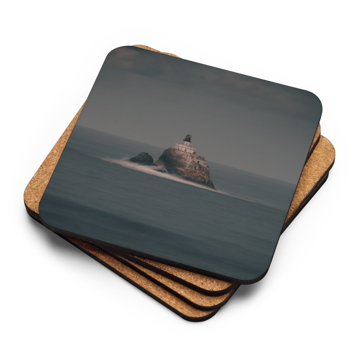 Gloss Coated Cork Backed Coaster - Beacon In Blue