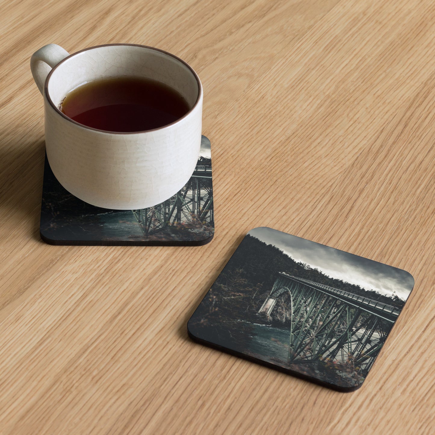 Gloss Coated Cork Backed Coaster - Iron Through Pines II