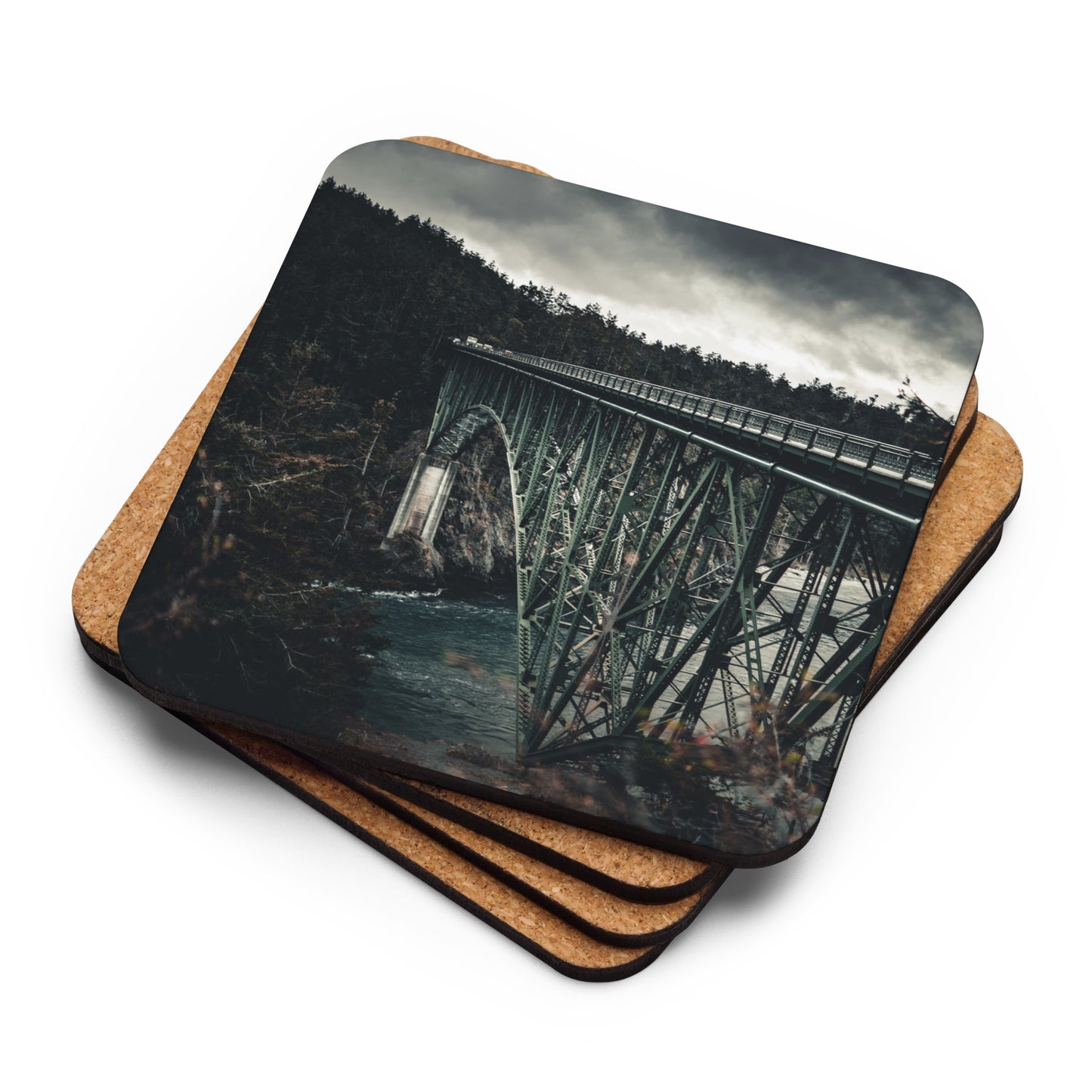 Gloss Coated Cork Backed Coaster - Iron Through Pines II