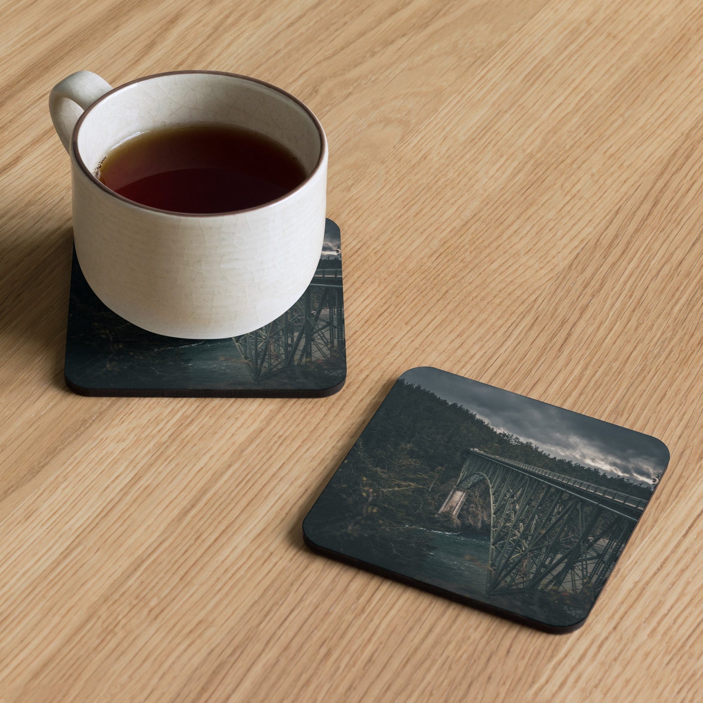 Gloss Coated Cork Backed Coaster - Iron Through Pines