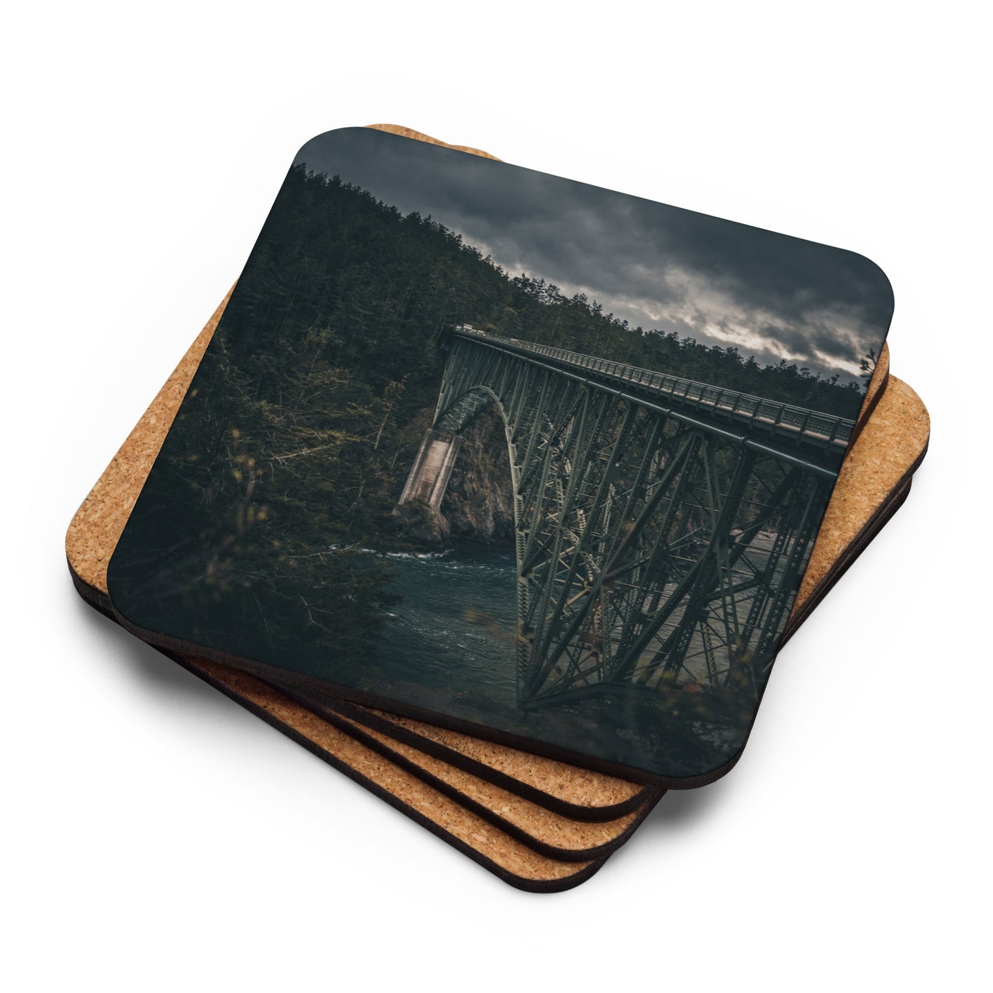Gloss Coated Cork Backed Coaster - Iron Through Pines