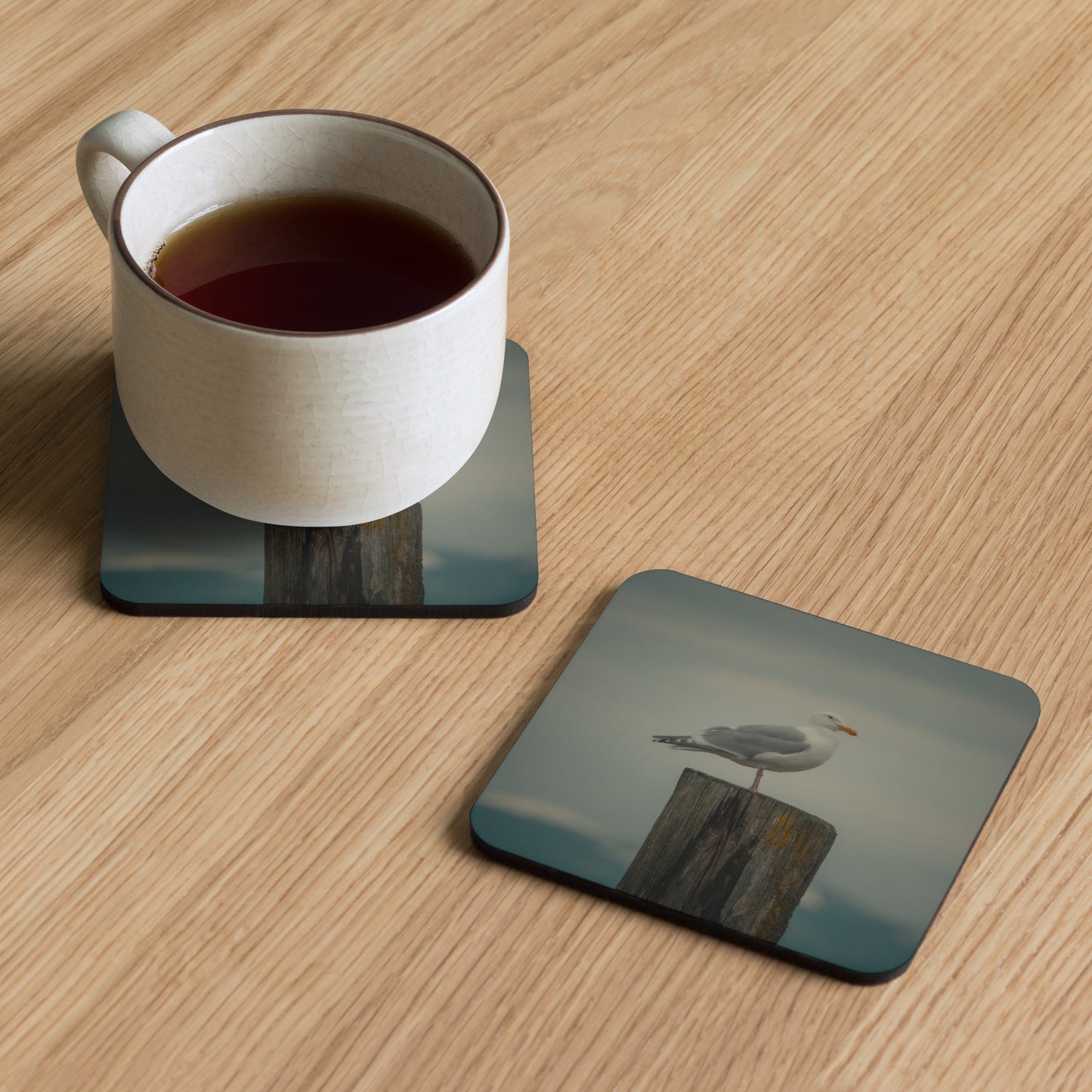 Gloss Coated Cork Backed Coaster - Gull Pier Perch