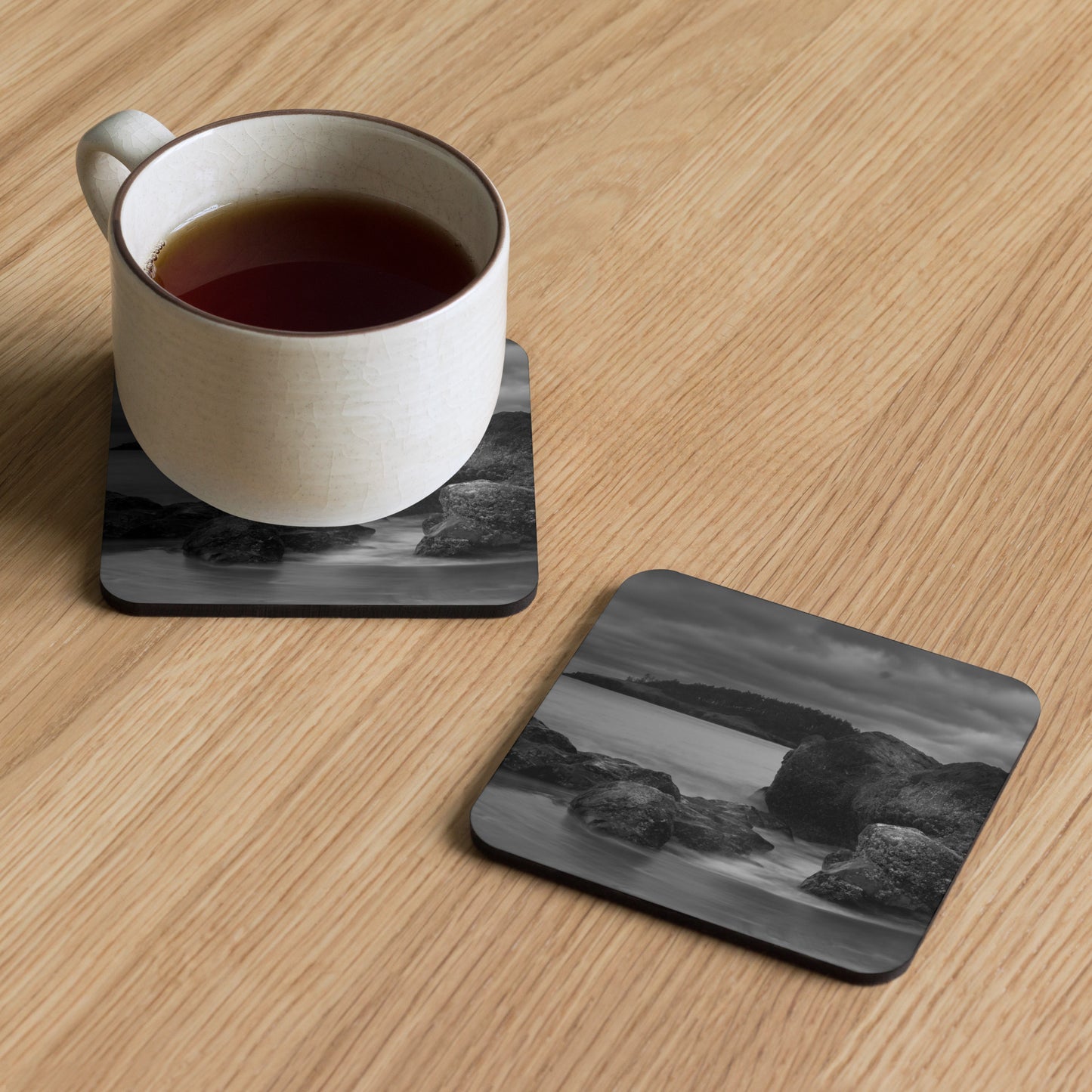 Gloss Coated Cork Backed Coaster - Dark Surf