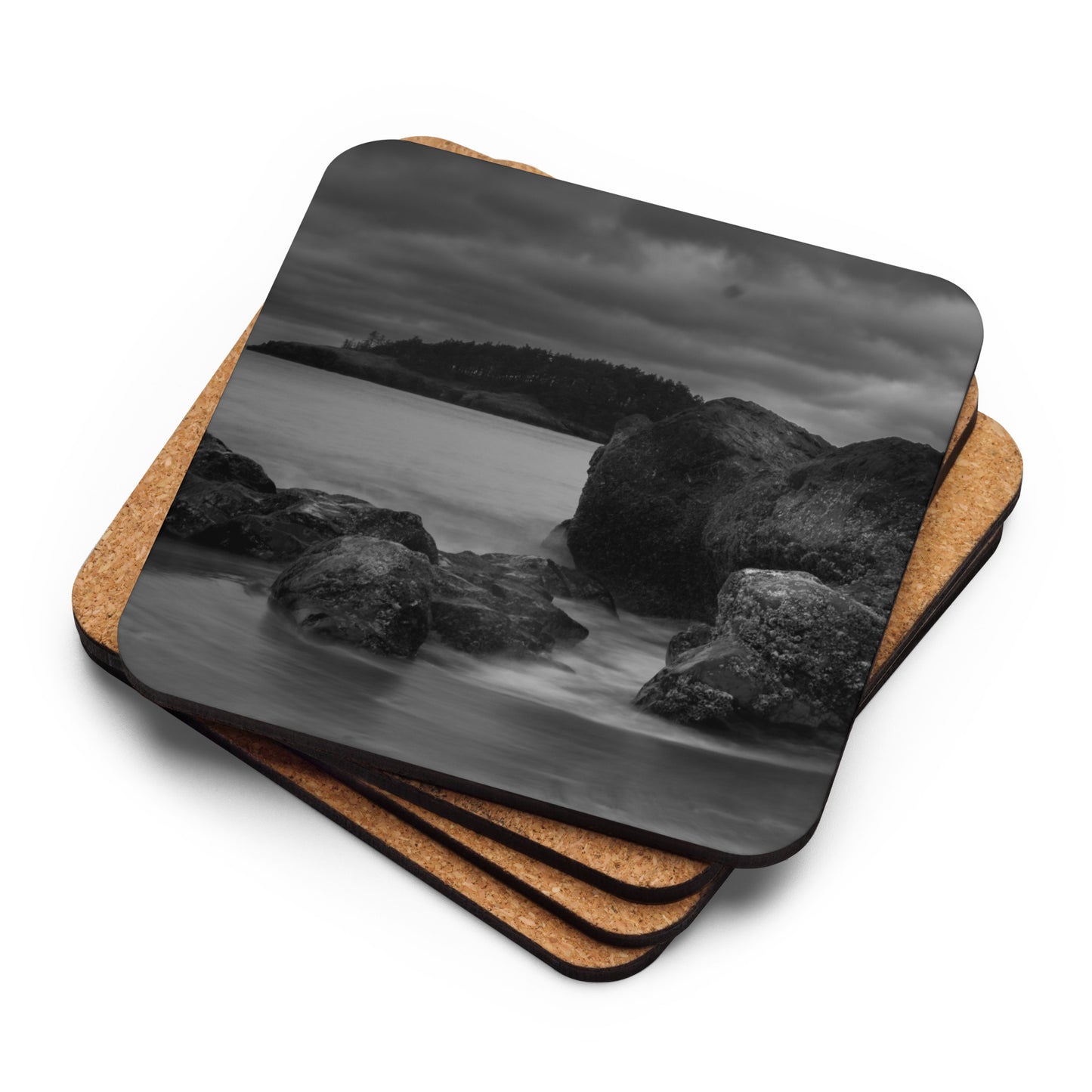Gloss Coated Cork Backed Coaster - Dark Surf