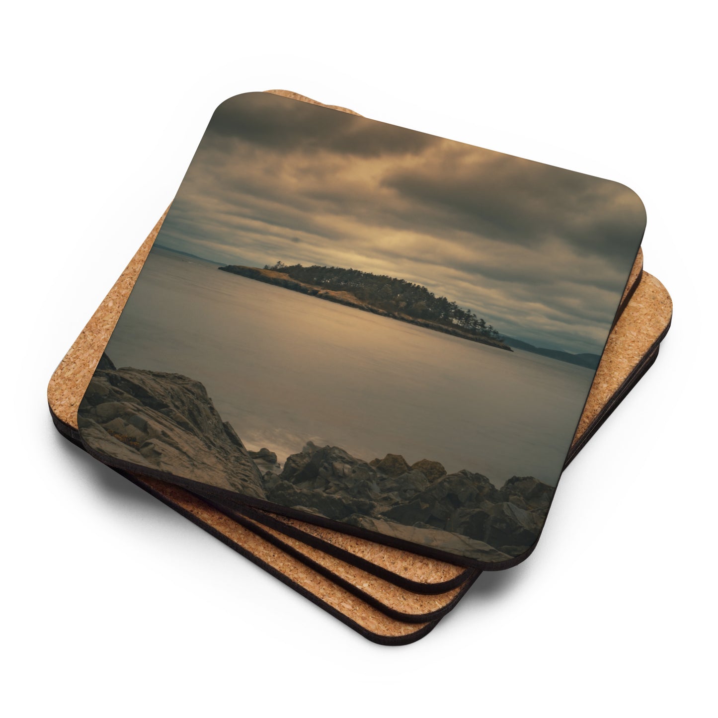 Gloss Coated Cork Backed Coaster - Isle of Solitude