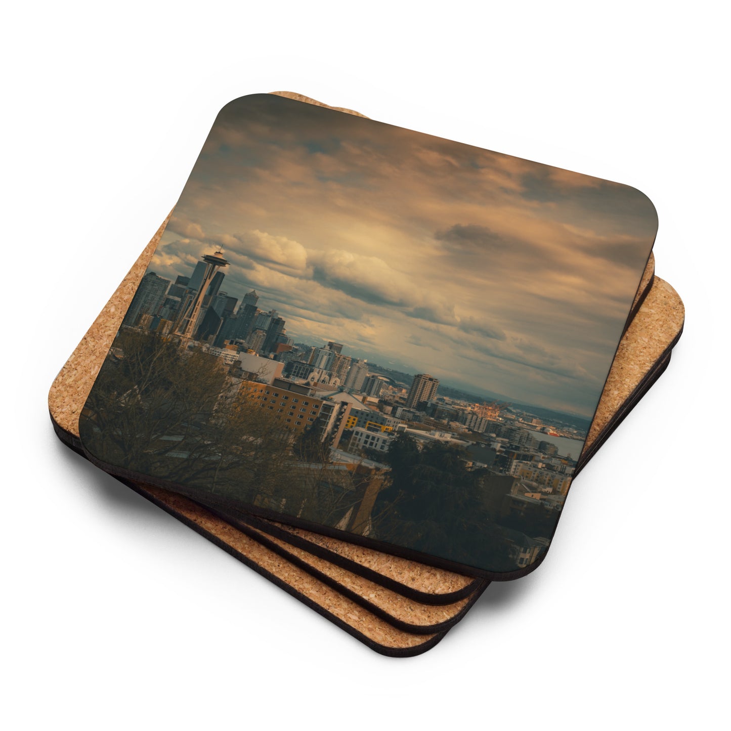 Gloss Coated Cork Backed Coaster - Seattle's Emerald Haze