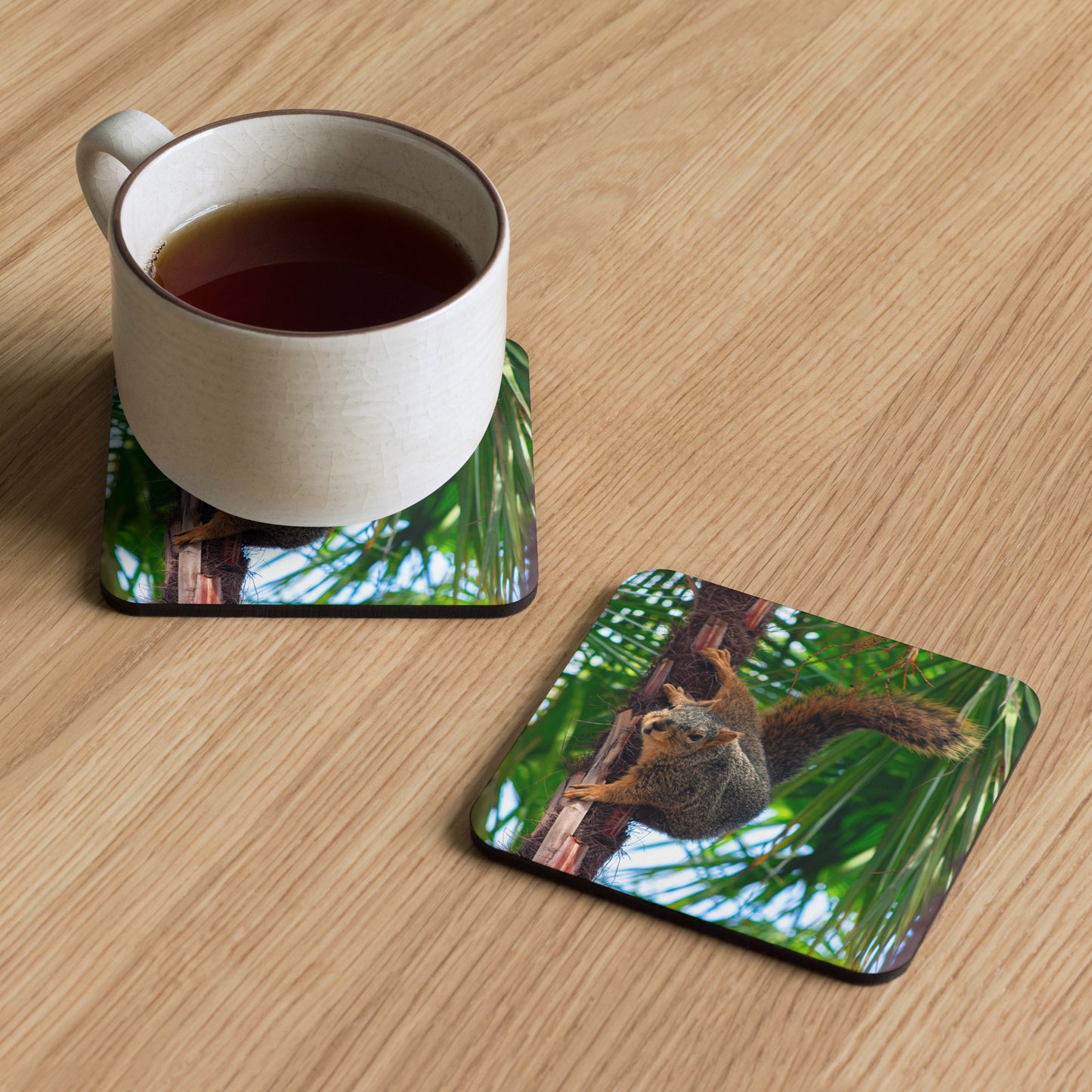 Gloss Coated Cork Backed Coaster - Ninja Squirrel