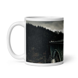 Glossy White Ceramic Coffee Mug - Iron Through Pines II
